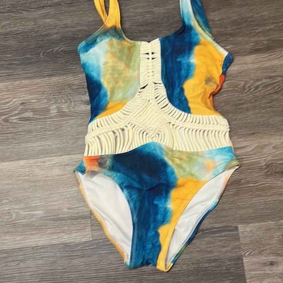 NWOT Venus cream yellow orange one piece swimsuit bathing suit cutouts 4 - Picture 3 of 10